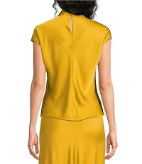 Alex Marie Coordinating Lucy Stretch Satin Mock Neck Cap Sleeve Blouse