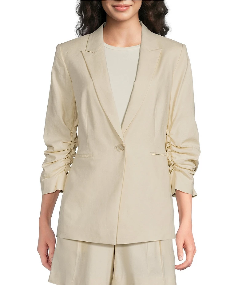Alex Marie Coordinating Mikayla Stretch Linen Blend Collared Long Sleeve Jacket