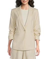 Alex Marie Coordinating Mikayla Stretch Linen Blend Collared Long Sleeve Jacket