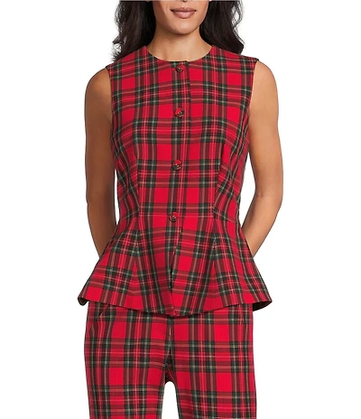 Alex Marie Coordinating Nichole Stretch Tartan Sleeveless Button Front Vest