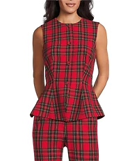 Alex Marie Coordinating Nichole Stretch Tartan Sleeveless Button Front Vest