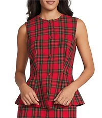 Alex Marie Coordinating Nichole Stretch Tartan Sleeveless Button Front Vest