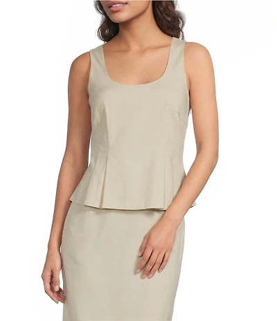 Alex Marie Coordinating Ramona Stretch Linen Blend Round Neckline Sleeveless Blouse