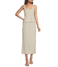 Alex Marie Coordinating Ramona Stretch Linen Blend Round Neckline Sleeveless Blouse