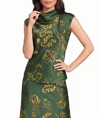 Alex Marie Coordinating Rayna Printed Satin Cowl Neck Sleeveless Blouse