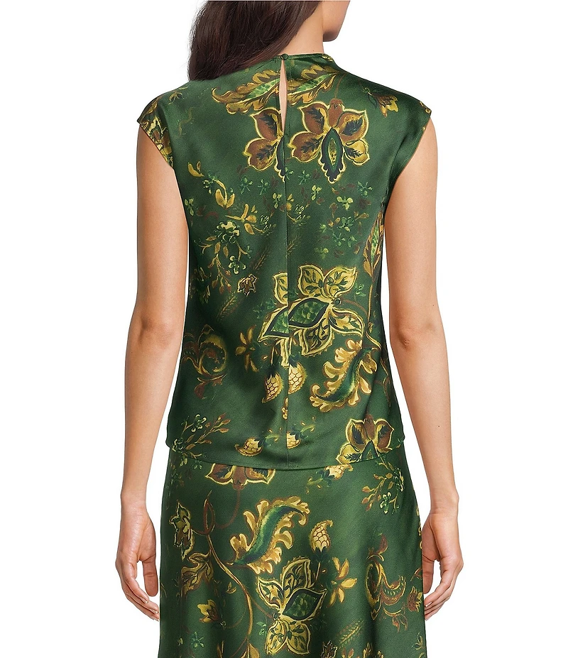 Alex Marie Coordinating Rayna Printed Satin Cowl Neck Sleeveless Blouse