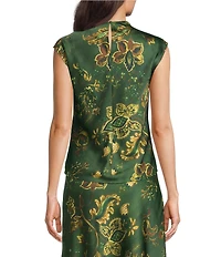 Alex Marie Coordinating Rayna Printed Satin Cowl Neck Sleeveless Blouse