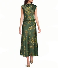 Alex Marie Coordinating Rayna Printed Satin Cowl Neck Sleeveless Blouse