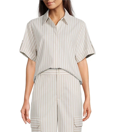Alex Marie Coordinating Sarah Striped Short Sleeve Button Down Blouse