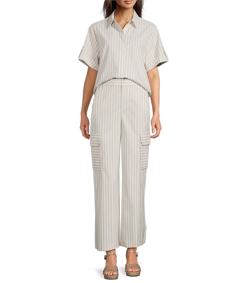 Alex Marie Coordinating Sarah Striped Short Sleeve Button Down Blouse