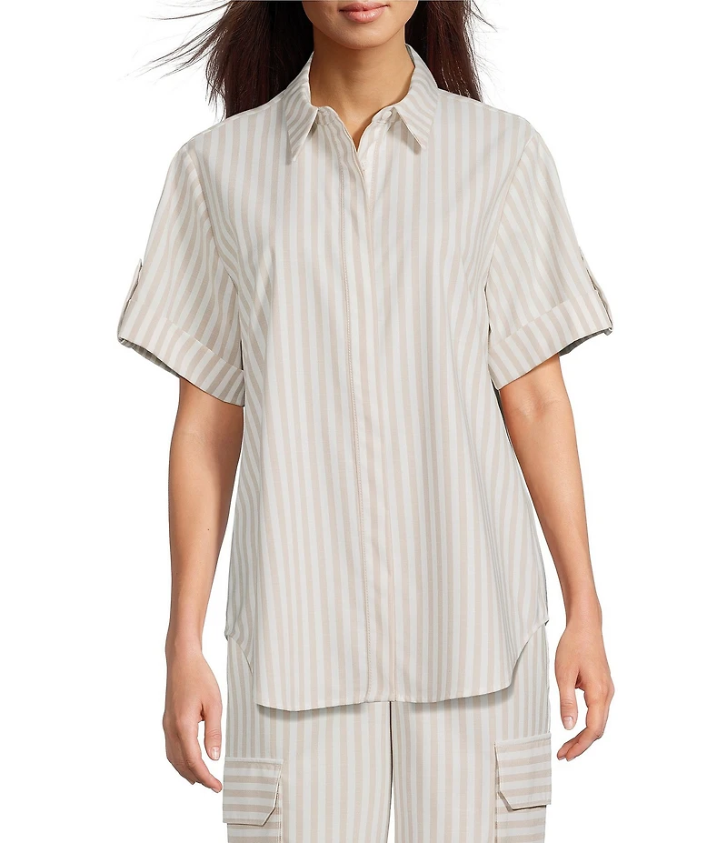 Alex Marie Coordinating Sarah Striped Short Sleeve Button Down Blouse