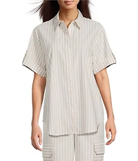 Alex Marie Coordinating Sarah Striped Short Sleeve Button Down Blouse