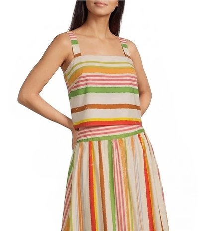 Alex Marie Coordinating Sophie Stripe Square Neck Sleeveless Printed Poplin Blouse