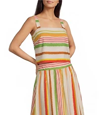 Alex Marie Coordinating Sophie Stripe Square Neck Sleeveless Printed Poplin Blouse