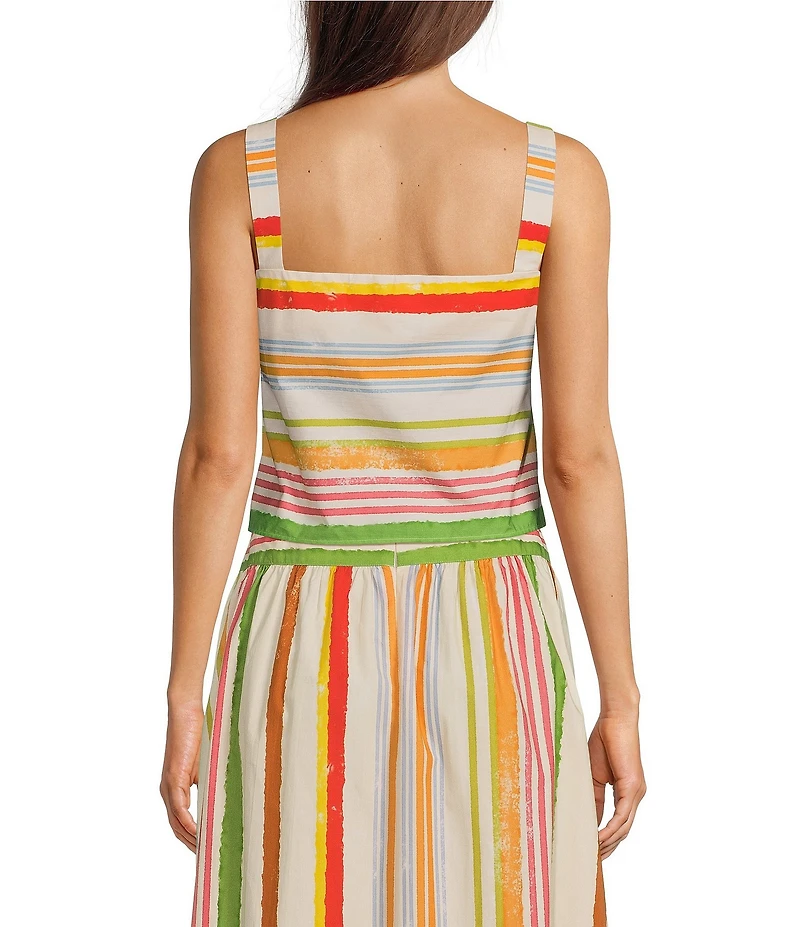 Alex Marie Coordinating Sophie Stripe Square Neck Sleeveless Printed Poplin Blouse