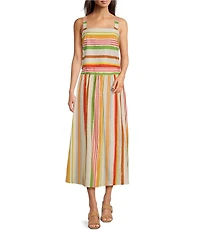 Alex Marie Coordinating Sophie Stripe Square Neck Sleeveless Printed Poplin Blouse