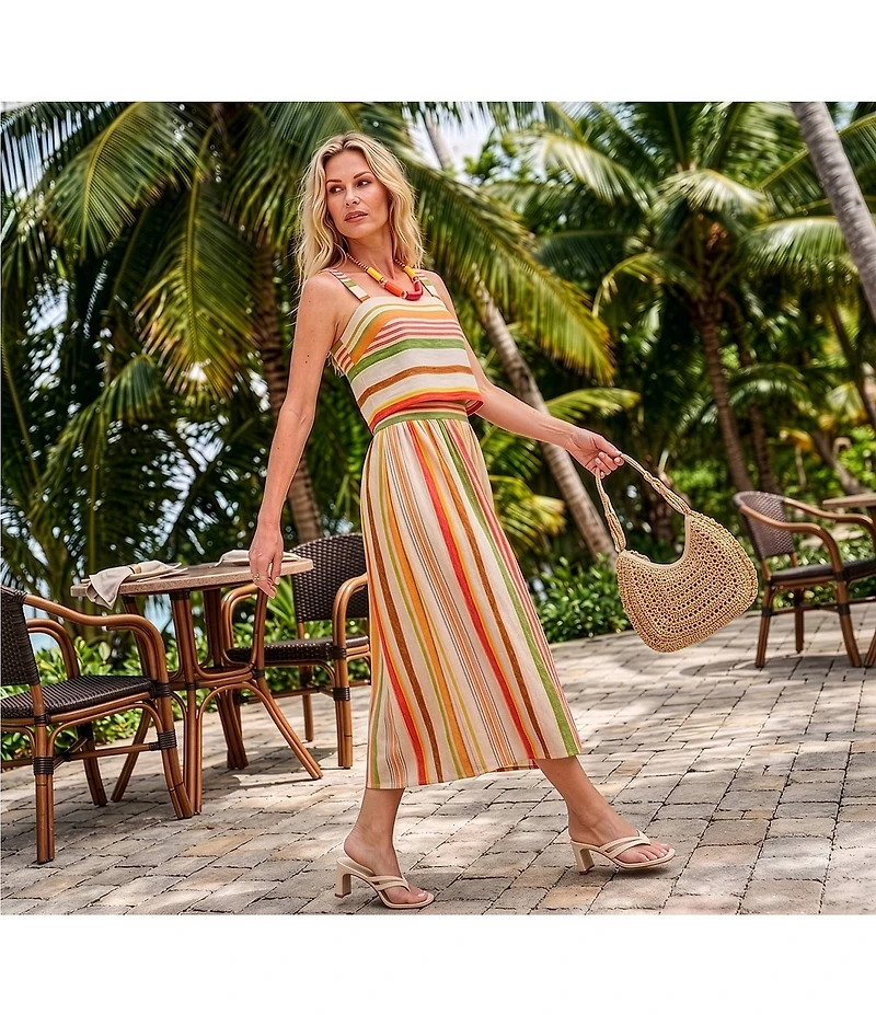 Alex Marie Coordinating Sophie Stripe Square Neck Sleeveless Printed Poplin Blouse