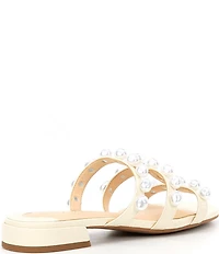 Alex Marie Cyrus Two Embossed Patent T-Strap Pearl Ornamented Slide Sandals