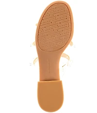 Alex Marie Cyrus Two Embossed Patent T-Strap Pearl Ornamented Slide Sandals