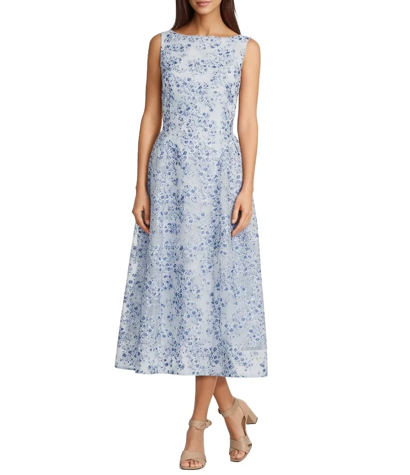 Alex Marie Dahlia Floral Print Round Neck Sleeveless Midi Dress
