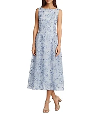 Alex Marie Dahlia Floral Print Round Neck Sleeveless Midi Dress