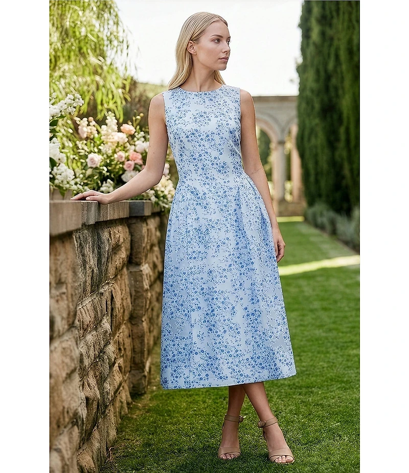 Alex Marie Dahlia Floral Print Round Neck Sleeveless Midi Dress