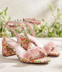 Alex Marie Dallas Printed Floral Ornament Block Heel Dress Sandals