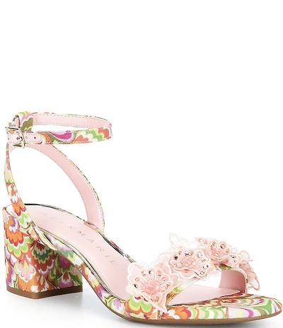 Alex Marie Dallas Printed Floral Ornament Block Heel Dress Sandals