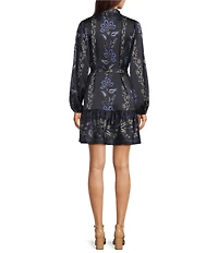 Alex Marie Daphne Floral Printed Satin Mock Neck Long Sleeve Dress