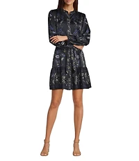 Alex Marie Daphne Floral Printed Satin Mock Neck Long Sleeve Dress