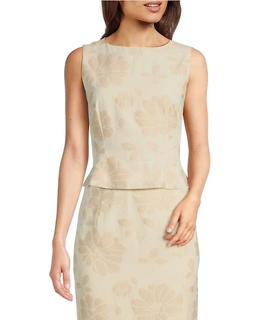 Alex Marie Devin Cotton Jacquard Boat Neck Sleeveless Blouse