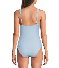 Gibson & Latimer Diamond Textured Solid V-Neck Belted Tortoise Ring One Piece Swimsuit