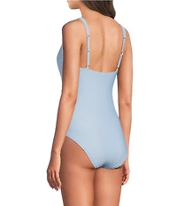 Gibson & Latimer Diamond Textured Solid V-Neck Belted Tortoise Ring One Piece Swimsuit