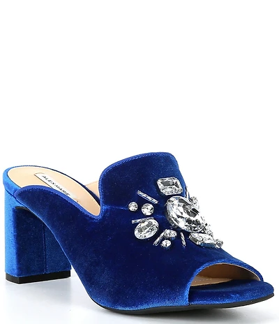 Alex Marie Effie Velvet Oversized Jewel Ornament Peep Toe Dress Mules