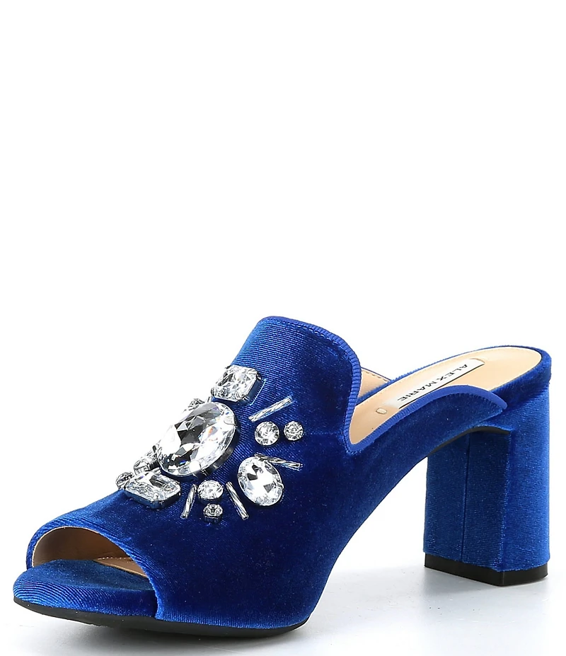 Alex Marie Effie Velvet Oversized Jewel Ornament Peep Toe Dress Mules