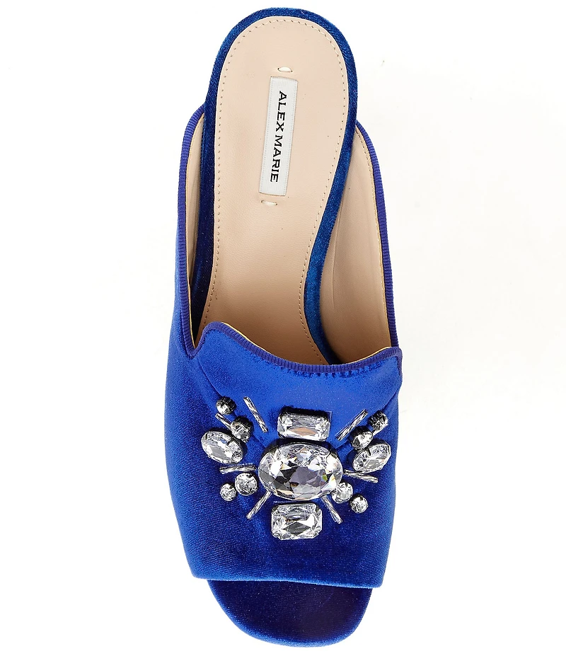 Alex Marie Effie Velvet Oversized Jewel Ornament Peep Toe Dress Mules