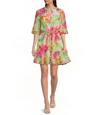 Alex Marie Elaina V-Neck Short Sleeve Organza Dress