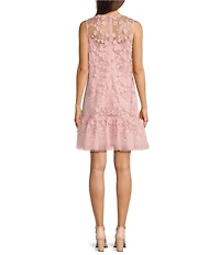 Alex Marie Elise Embroidered Mesh Floral Applique Sleeveless Dress