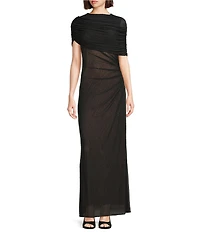 Alex Marie Elle Mesh Sparkle Boatneck Maxi Gown