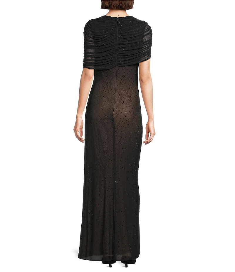 Alex Marie Elle Mesh Sparkle Boatneck Maxi Gown
