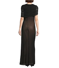 Alex Marie Elle Mesh Sparkle Boatneck Maxi Gown