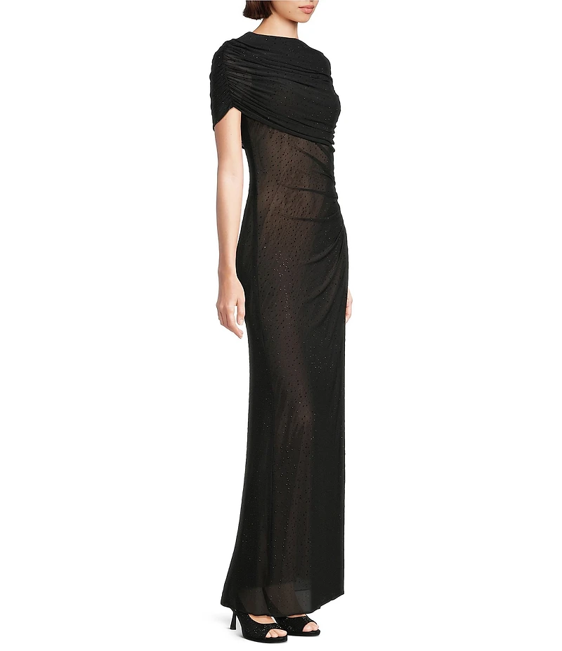 Alex Marie Elle Mesh Sparkle Boatneck Maxi Gown