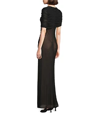 Alex Marie Elle Mesh Sparkle Boatneck Maxi Gown