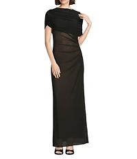 Alex Marie Elle Mesh Sparkle Boatneck Maxi Gown