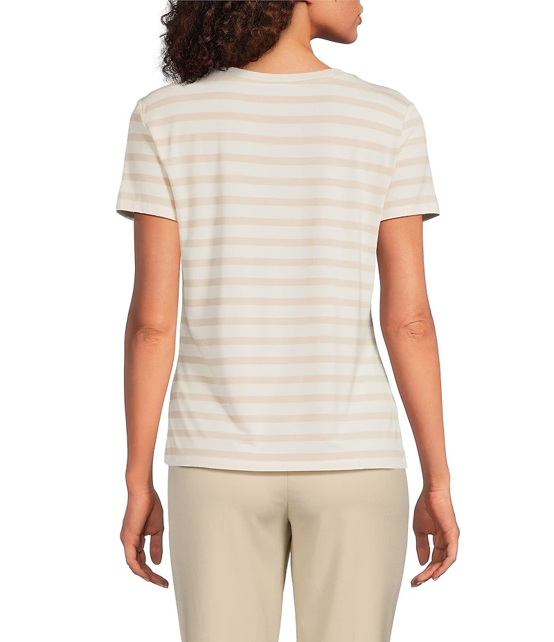 Alex Marie Ellen Jersey Knit Crew Neck Short Sleeve Striped Tee Shirt