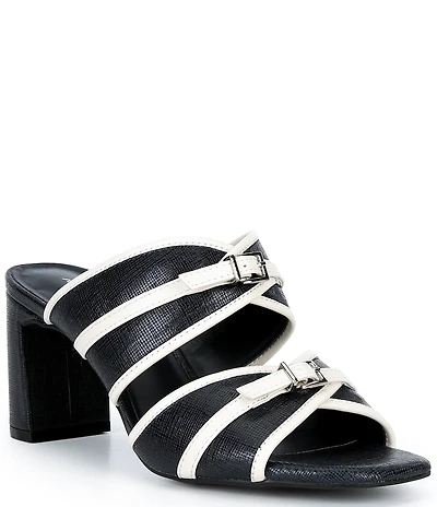 Alex Marie Ellodie Embossed Leather Colorblock Buckle Slide Sandals