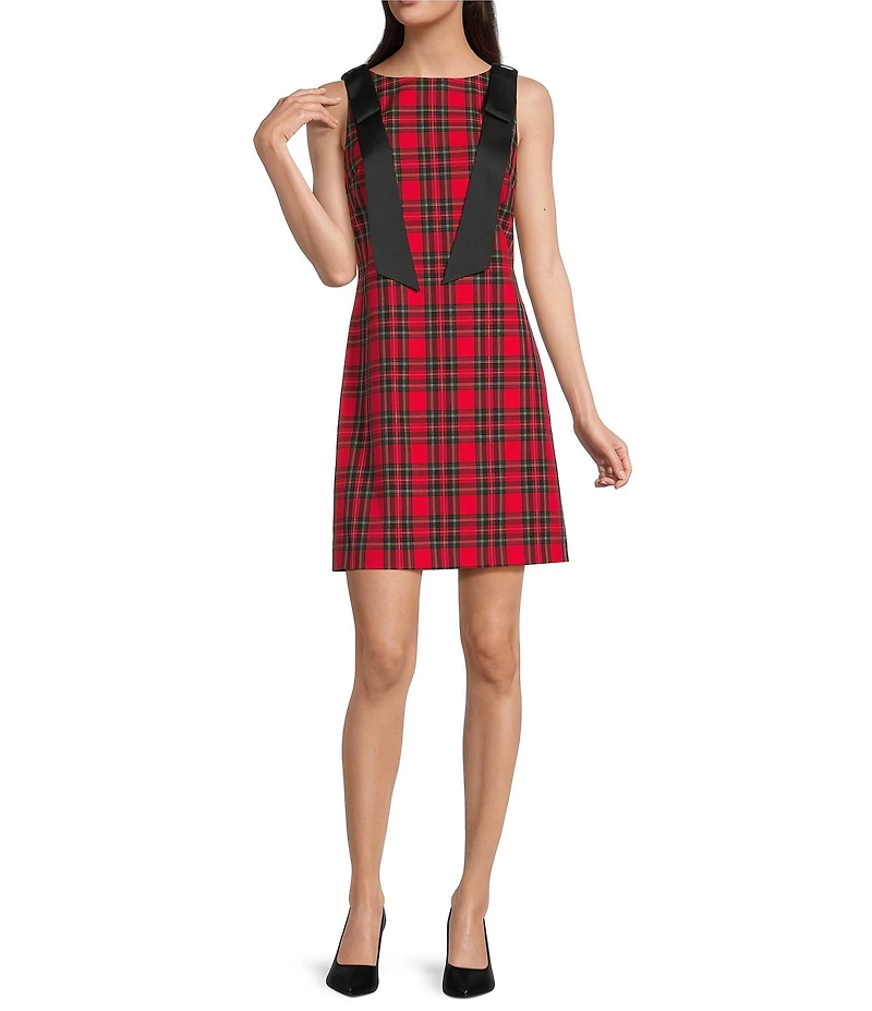 Alex Marie Eloise Stretch Tartan Sleeveless Plaid Bow Dress