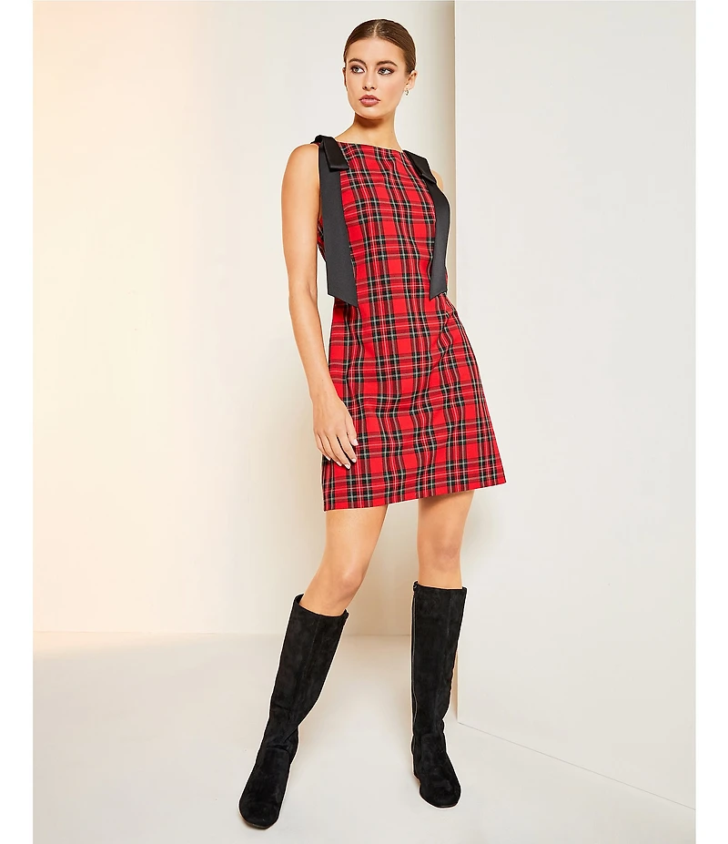 Alex Marie Eloise Stretch Tartan Sleeveless Plaid Bow Dress