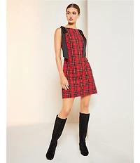 Alex Marie Eloise Stretch Tartan Sleeveless Plaid Bow Dress