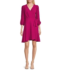 Alex Marie Enola Surplice V-Neck 3/4 Sleeve Wrap Dress